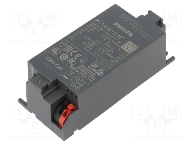 Power supply: switched-mode; LED; 30W; 31÷46VDC; 650mA; 220÷240VAC