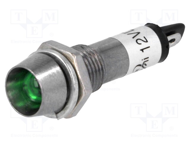 Indicator: LED; recessed; 12VDC; Cutout: Ø8.2mm; IP40; metal