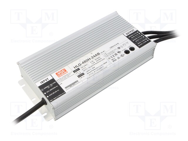 Power supply: switched-mode; LED; 480W; 24VDC; 20.4÷25.2VDC; IP65
