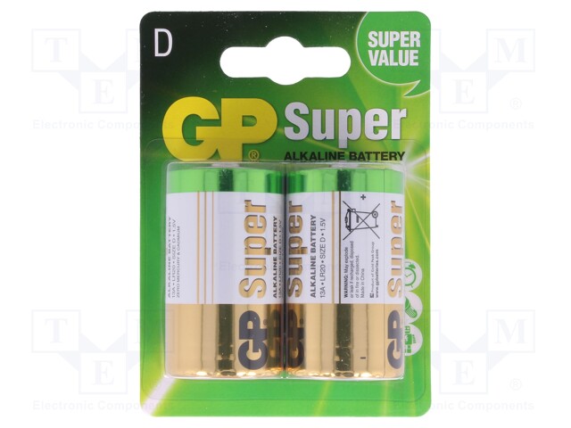 Battery: alkaline; 1.5V; D; Batt.no: 2; non-rechargeable