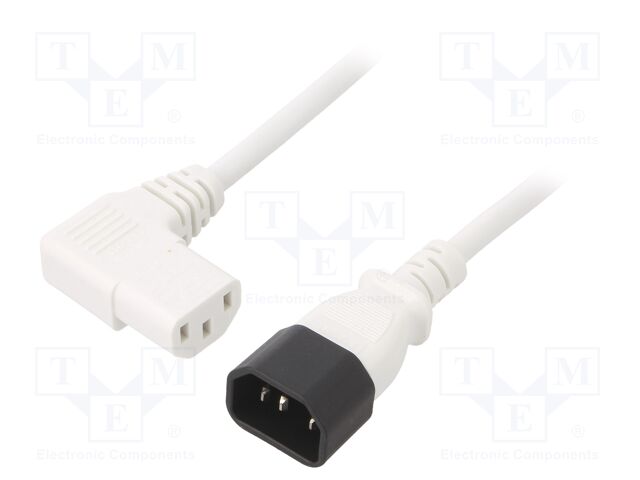 Cable; 3x1mm2; IEC C13 female 90°,IEC C14 male; PVC; 1m; white
