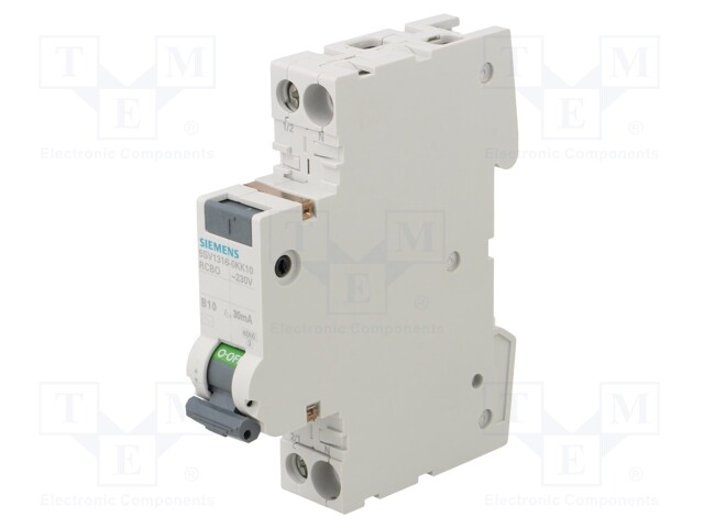 RCBO breaker; Inom: 10A; Ires: 30mA; Poles: 1+N; 230/400VAC; DIN