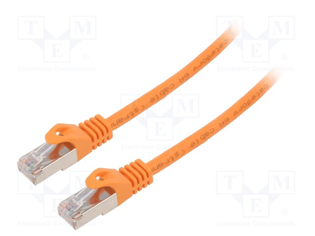 Patch cord; S/FTP; 6a; solid; Cu; LSZH; orange; 15m; 27AWG