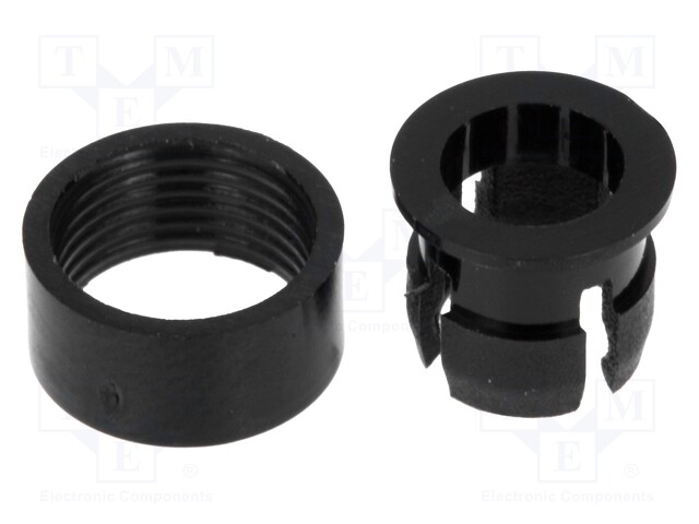 LED holder; 5mm; two-piece; black; UL94V-2; L: 6.7mm; Mat: polyamide