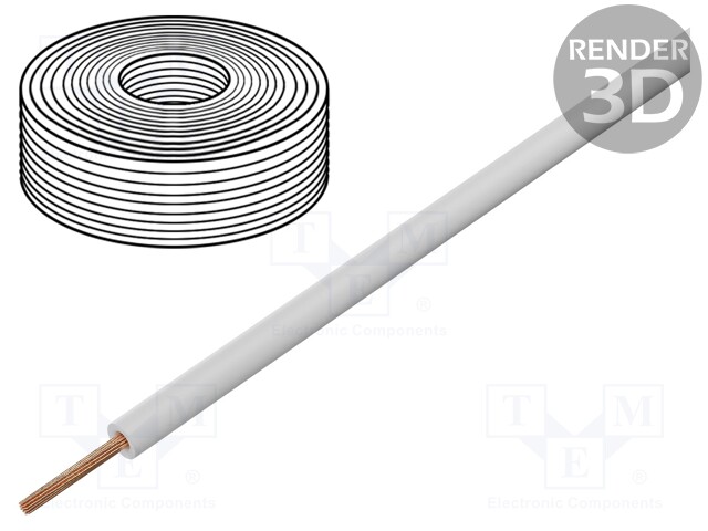 Wire; stranded; Cu; 1x0,25mm2; PVC; white; 100V; -10÷85°C; 10m
