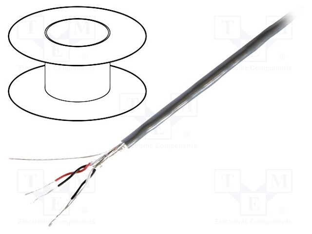 Wire; RS232; 2x2x24AWG; stranded; Cu; Al-PET foil; PVC; grey; 305m