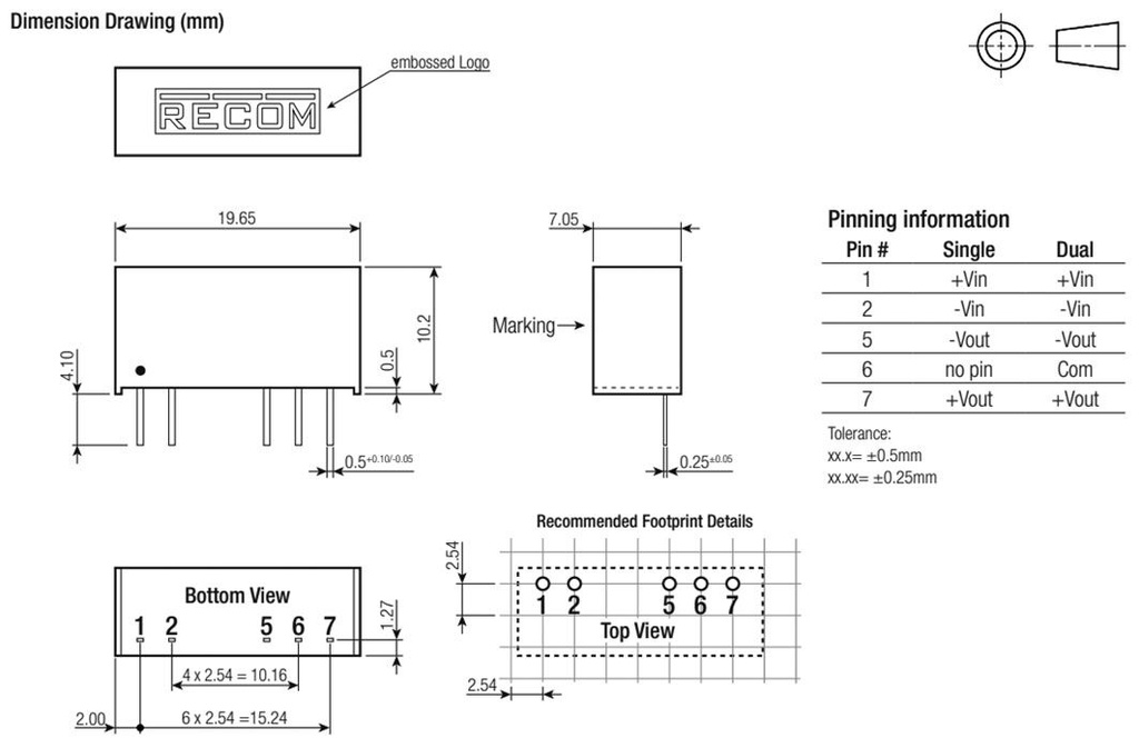 Converter: DC/DC; 1W; Uin: 21.6÷26.4V; Uout: 15VDC; Iout: 66mA; SIP7