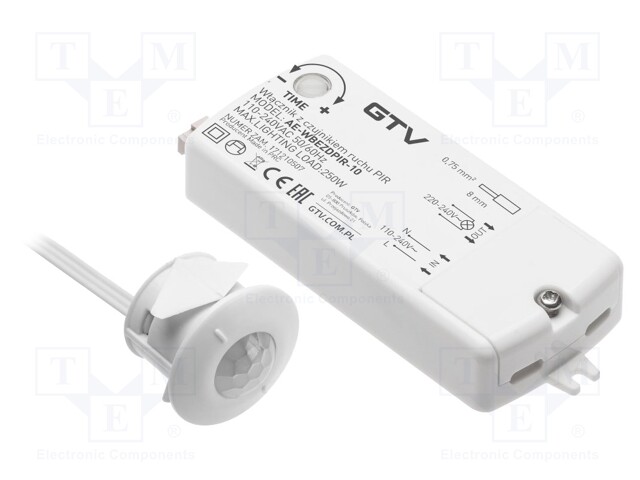 Touchless switch; white; with motion detector; 2m; 110÷240VAC