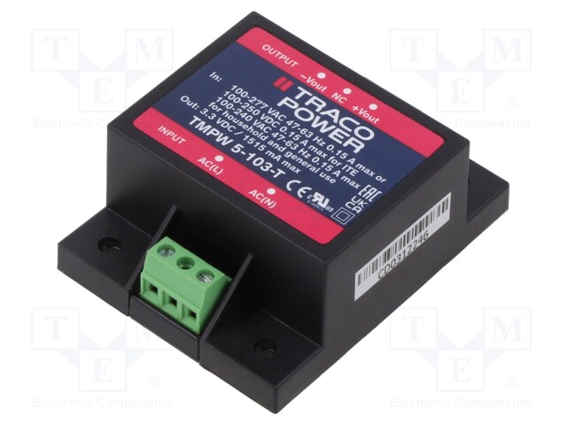Power supply: switched-mode; for building in; 5W; 3.3VDC; 1515mA