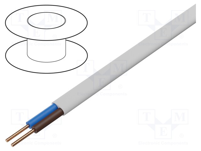 Wire; YDY; flat; solid; Cu; 2x10mm2; PVC; white; 450V,750V; 100m