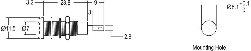 Indicator: LED; recessed; 3.4VDC; Cutout: Ø8.1mm; IP67; brass