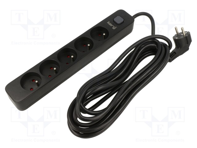 Plug socket strip: protective; Sockets: 5; 230VAC; 16A; black