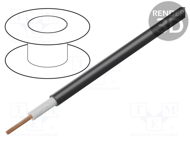 Wire; stranded; OFC; 1x0,5mm2; PVC; black; 49V; -15÷70°C; 100m