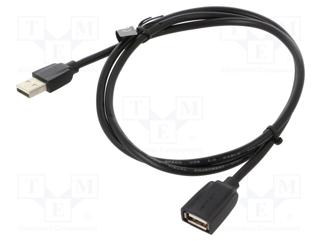 Cable; USB 2.0; USB A socket,USB A plug; nickel plated; 1m; black