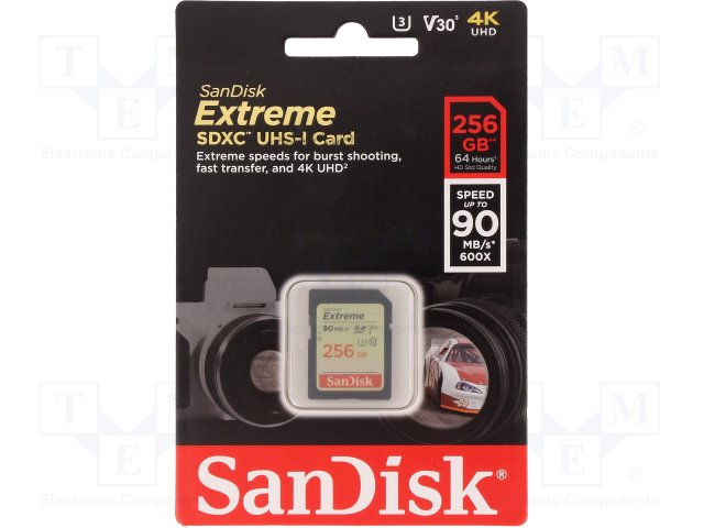 Memory card; Extreme; SD XC; 256GB; Read: 90MB/s; Write: 60MB/s