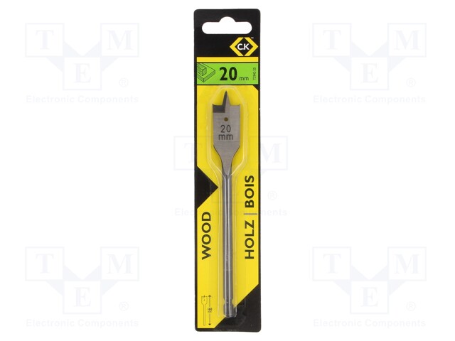 Drill bit; wood; Ø: 20mm; Overall len: 130mm; HSS; 1pcs; Series: Flat