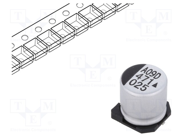 Capacitor: electrolytic; SMD; 470uF; 25VDC; Ø10x10mm; 5000h; 90mΩ