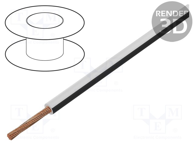 Wire; FLRY-B; 1x0.5mm2; stranded; Cu; PVC; white-black; 60V; Class: 5