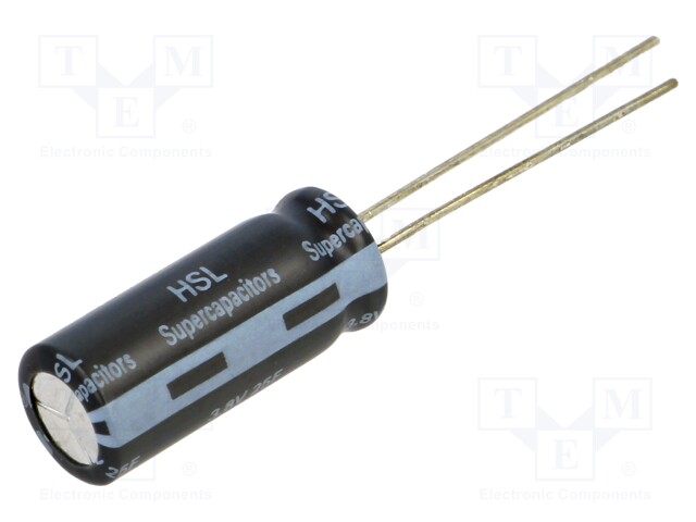 Supercapacitor; THT; 25F; 3.8VDC; ±20%; Body dim: Ø8.5x22mm; 650mΩ