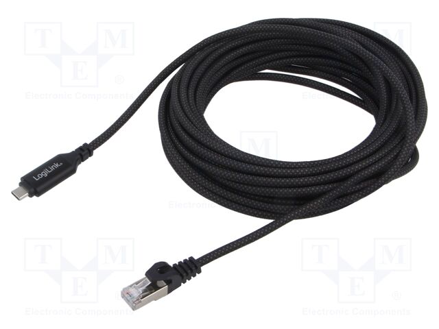 Cable; USB 3.2; RJ45 plug,USB C plug; nickel plated; 3m; black