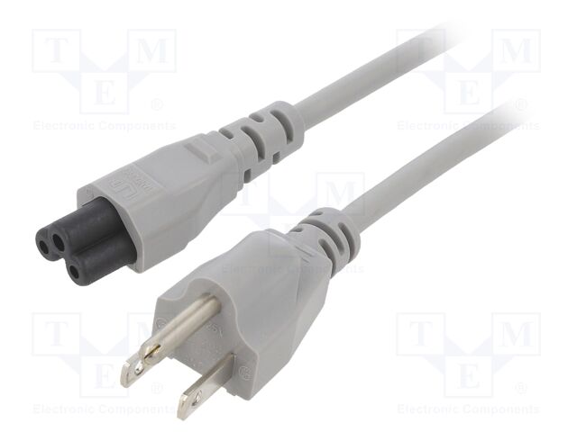 Cable; IEC C5 female,NEMA 5-15 (B) plug; PVC; 1m; grey; 3x18AWG