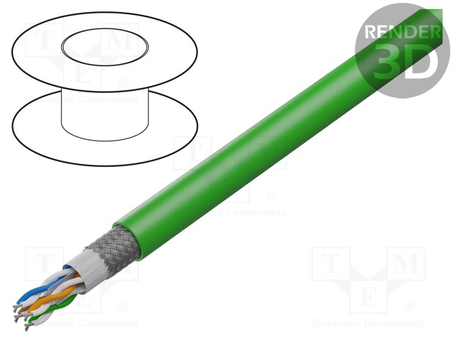 Wire; HELUKAT® 500S,SF/FTP; 6a; stranded; Cu; 4x2x26AWG; PUR; green