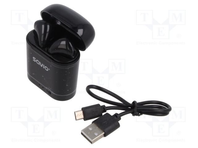 Wireless headphones with microphone; black; USB B micro; 10m