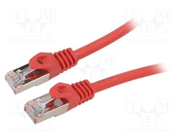 Patch cord; S/FTP; 6a; solid; Cu; LSZH; red; 15m; 27AWG; Øcable: 5.8mm
