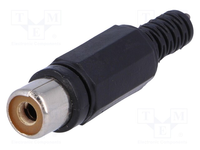 Plug; RCA; female; with strain relief; straight; soldering; black