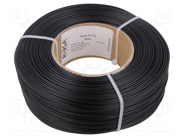 Filament: PCTG; 1.75mm; black; 240÷270°C; 1kg; Table temp: 60÷80°C