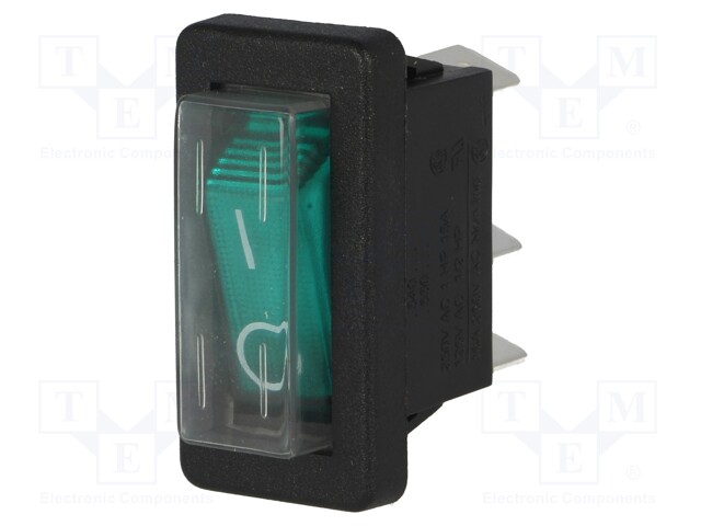 ROCKER; SPST; Pos: 2; OFF-ON; 16A/250VAC; green; neon lamp 250V
