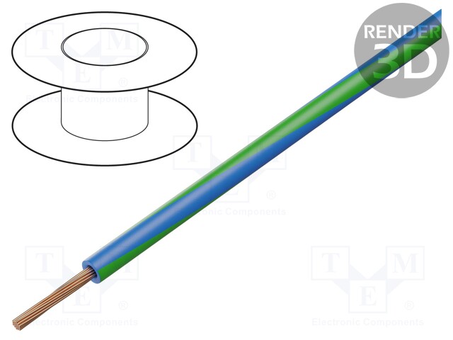 Wire; LgY; stranded; Cu; 1.5mm2; blue-green; PVC; 300/500V; 100m