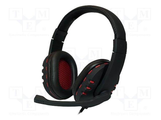 Headphones with microphone; black,red; USB; 20÷20000Hz; 32Ω; 2.2m