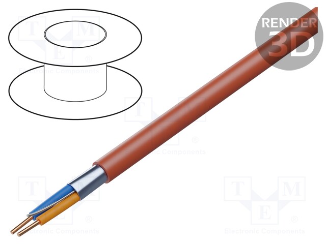Wire; HTKSHekw; solid; Cu; 1x2x1,4mm2; LSZH; red; 9.2mm; 1.4mm2; 225V