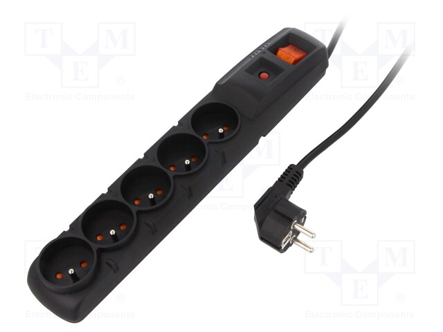 Plug socket strip: protective; Sockets: 5; 230VAC; 10A; 500g