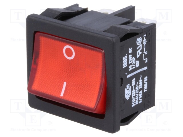 ROCKER; DPST; Pos: 2; OFF-ON; 10A/250VAC; red; IP40; 100mΩ; -20÷100°C