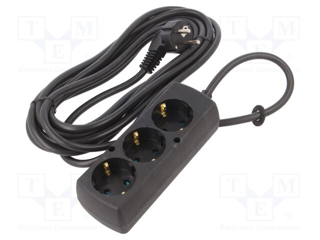 Extension lead; Schuko; Sockets: 3; PVC; black; 3x1,5mm2; Len: 5m