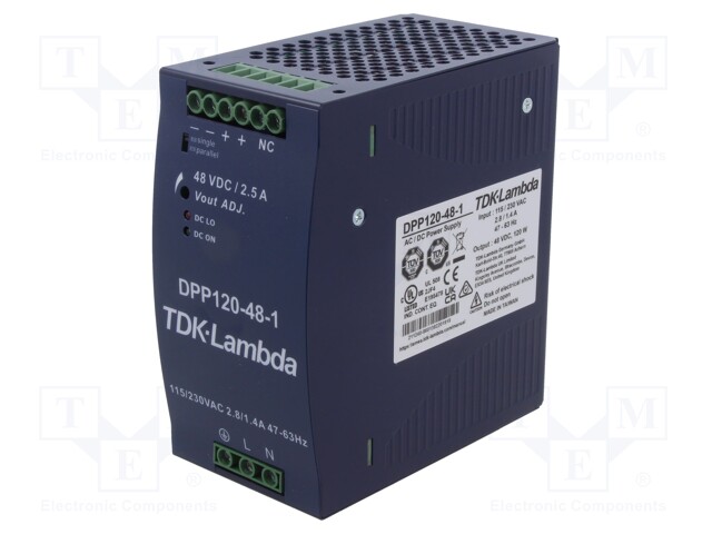 AC/DC DIN Rail Power Supply (PSU), ITE, 1 Output, 120 W, 48 VDC, 2.5 A