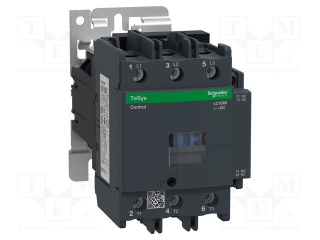 Relay Contactor, TeSys D Series, 3PST-NO, 3P, 80 A at 440 VAC, 45 kW at 1 kV