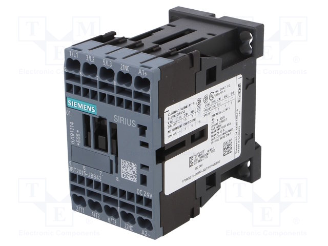Contactor: 3-pole; NO x3; Auxiliary contacts: NC; 24VDC; 7A; 3RT20