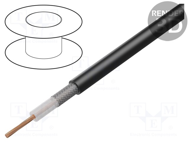 Wire: coaxial; RG174AU; stranded; CCA; PVC; black; 2.8mm; CPR: Eca