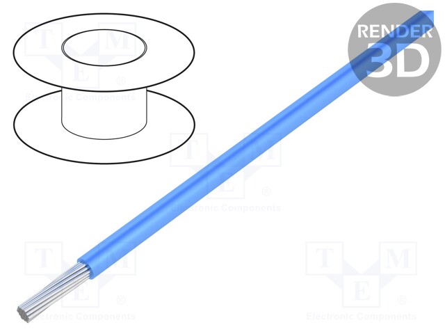 Wire; UL AWM 1213; stranded; Cu; 28AWG; blue; PTFE; 600V; 30,5m