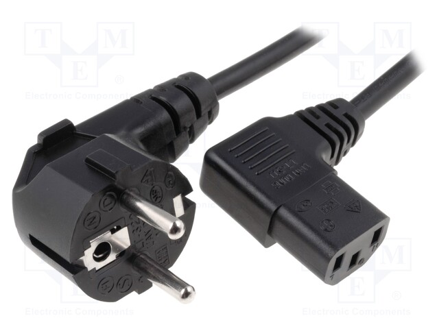 Cable; CEE 7/7 (E/F) plug angled,IEC C13 female 90°; 1m; black
