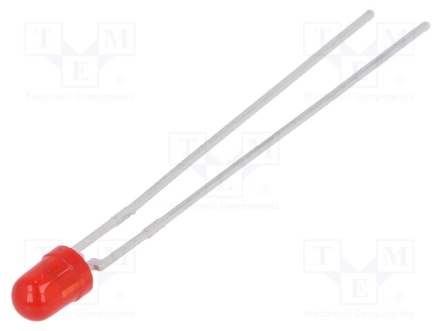 LED; 3mm; red; 1÷2mcd; 50°; Front: convex; Pitch: 2.54mm