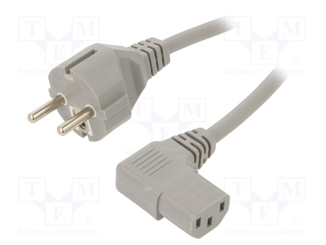 Cable; CEE 7/7 (E/F) plug,IEC C13 female 90°; 1m; grey; PVC; 16A