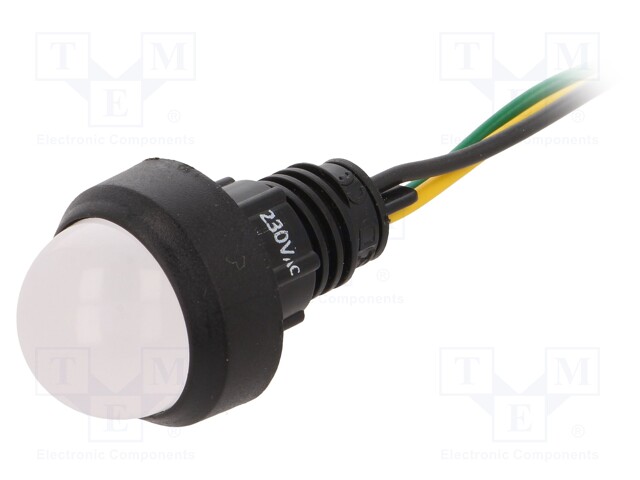 Indicator: LED; prominent; 230VAC; Cutout: Ø13mm; IP40; 300mm leads