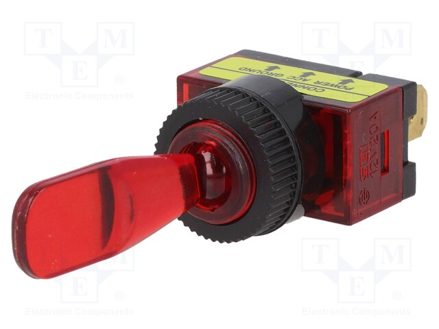 Switch: toggle; Pos: 2; SPST; OFF-ON; 20A/12VDC; Toggle: flat; 50mΩ