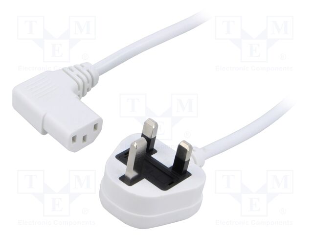 Cable; 3x0.75mm2; BS 1363 (G) plug,IEC C13 female 90°; PVC; 1.8m