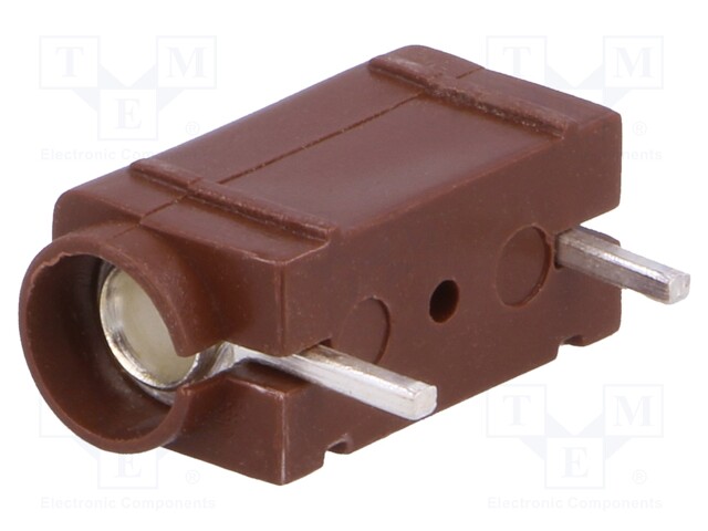 Socket; 4mm banana; 10A; 250VDC; brown; silver plated; PCB; 23.3mm