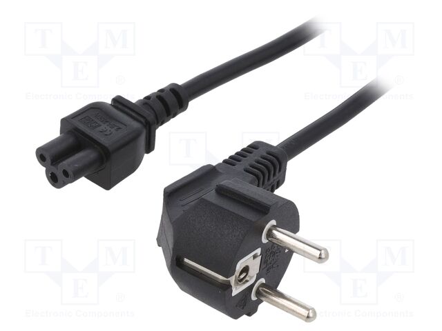 Cable; CEE 7/7 (E/F) plug angled,IEC C5 female; 1.8m; black; PVC